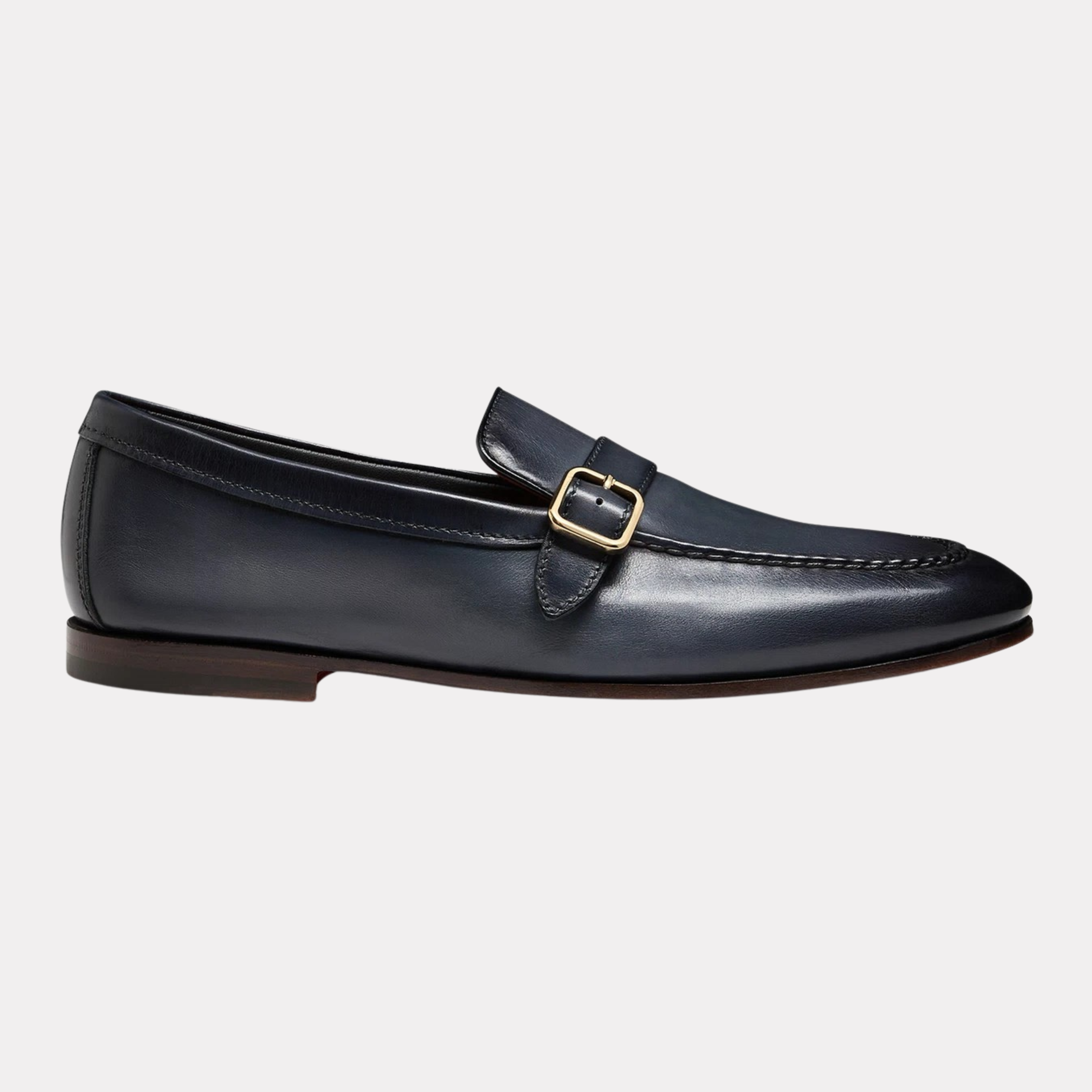 Men's blue leather single-buckle loafer
