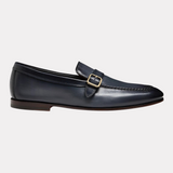 Men's blue leather single-buckle loafer