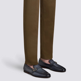Men's blue leather single-buckle loafer