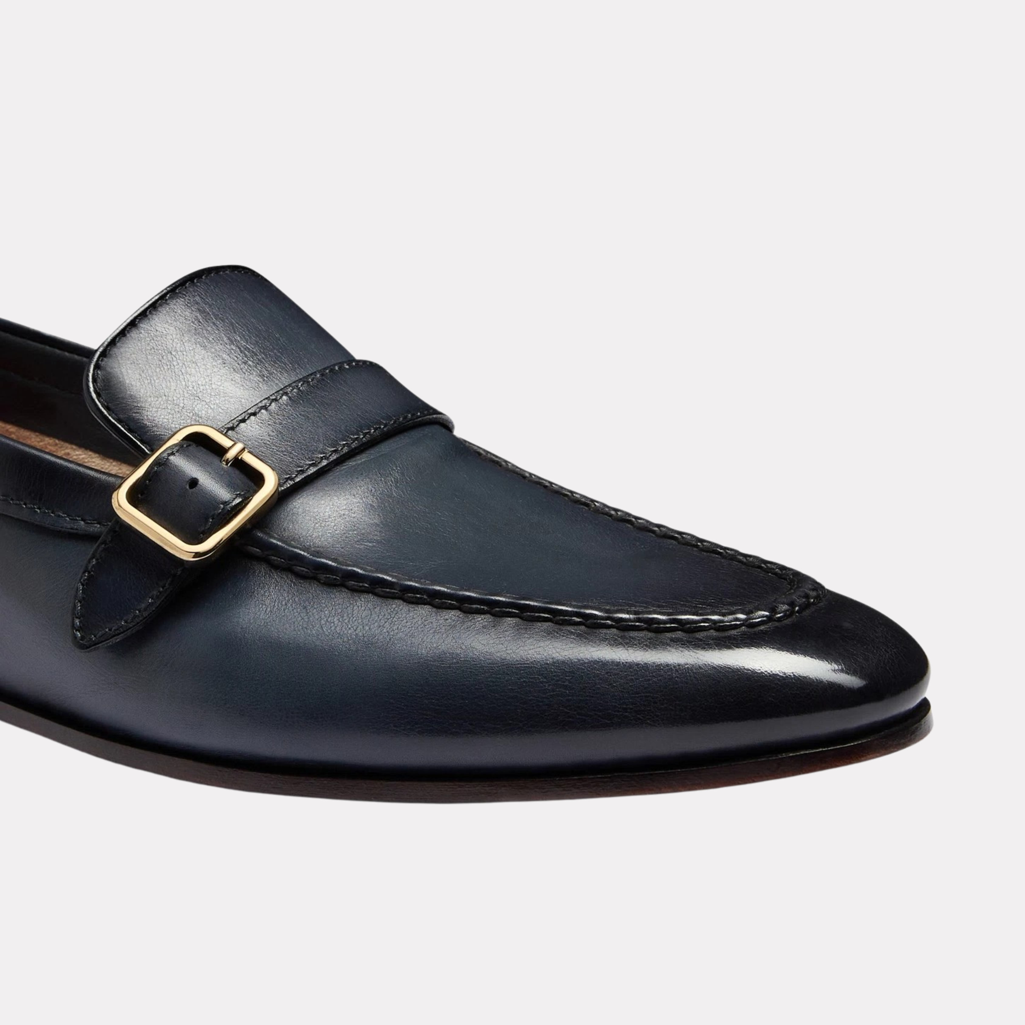 Men's blue leather single-buckle loafer