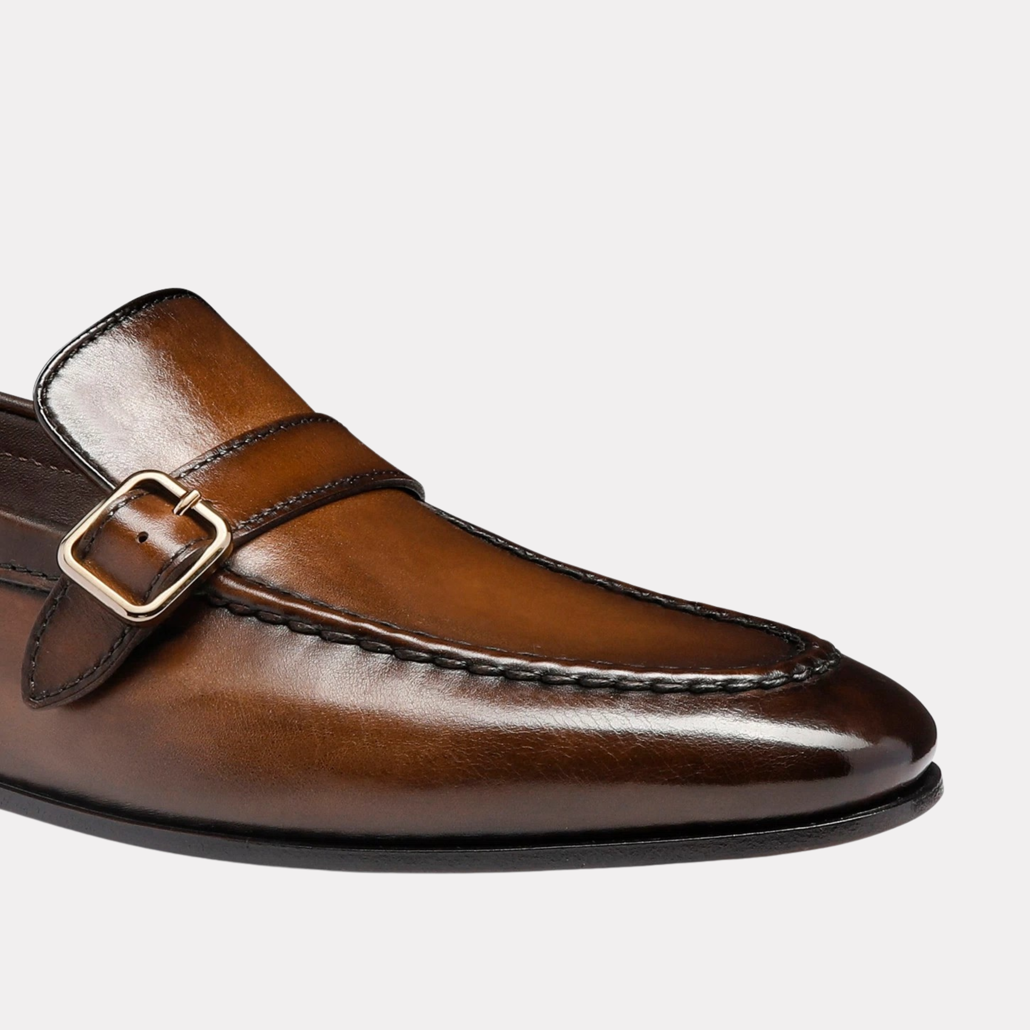 Men's dark brown leather single-buckle loafer