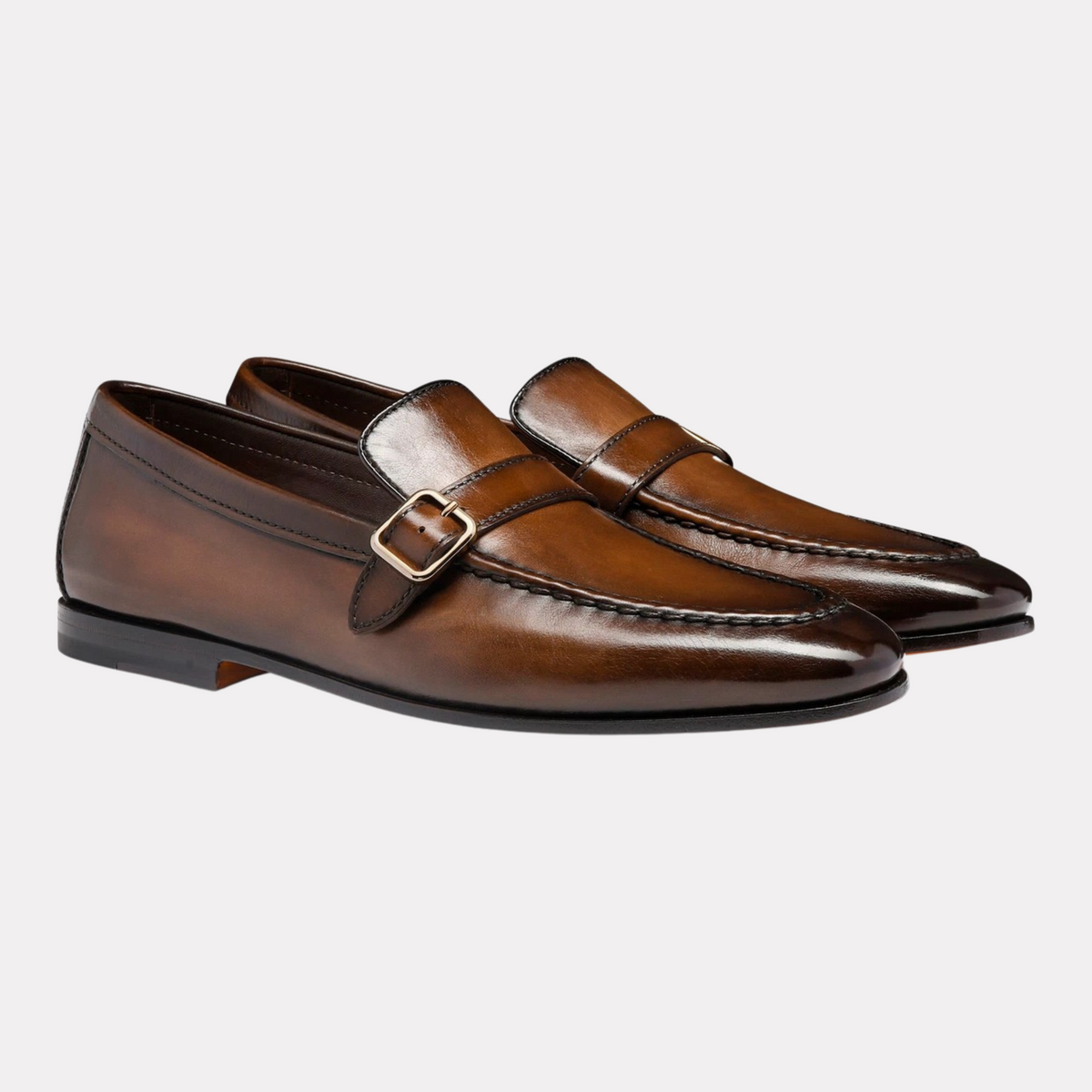Men's dark brown leather single-buckle loafer