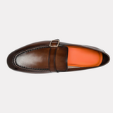 Men's dark brown leather single-buckle loafer
