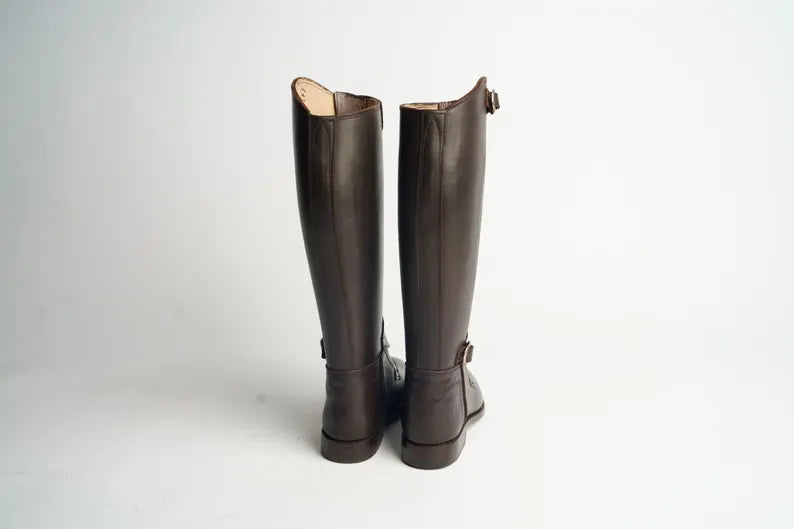 Handmade Brown Leather Riding Boots | Classic Tall Equestrian Boots with Ankle Buckle